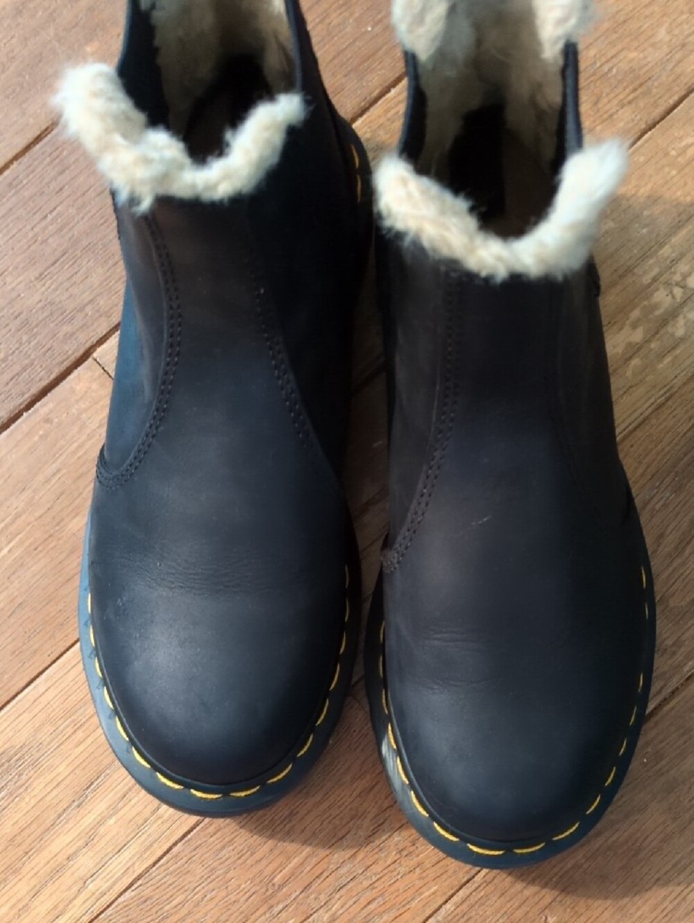 Dr. Martens Black Leather Chelsea Booties with Cream Fur Lining - Picture 7 of 7